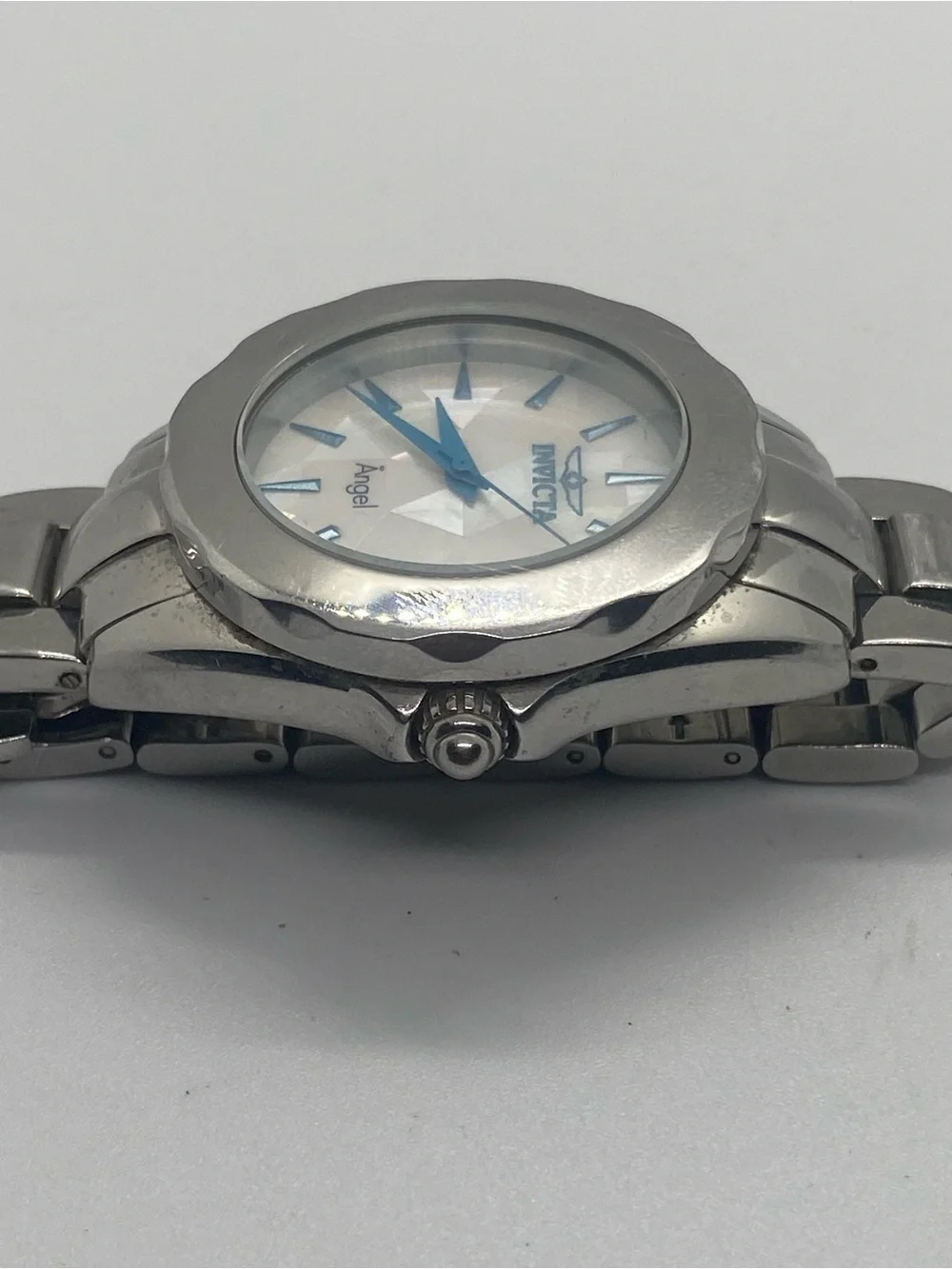 Invicta Angel Silver-Tone Stainless Steel Watch with Blue Accents